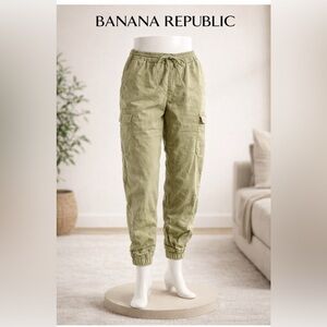 Banana Republic Classic Linen Blend Cargo Jogger Pants Army Green